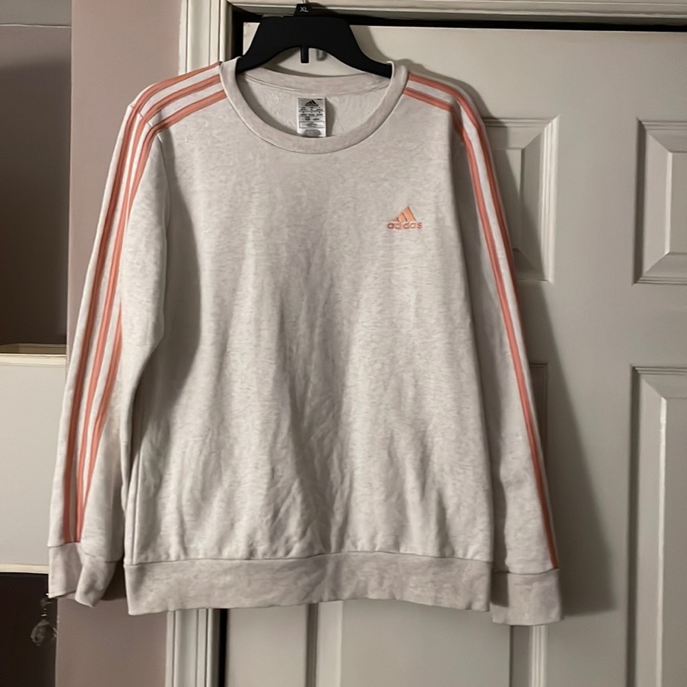 Adidas Heather cream and peach stripe sweatshirt size medium